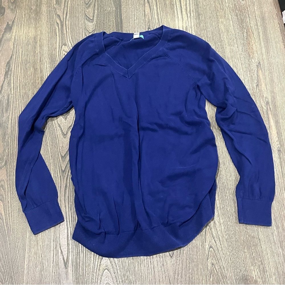 Old Navy Womens Pullover Sweater Knit Long Sleeve V-Neck Cotton Blue Size L